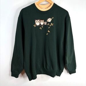 VTG Country Store Double Collar Crewneck Sweatshirt XL Embroidered Owl Granny